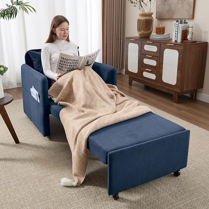Iroomy 5-Level Adjustable Convertible Sleeper Chair, 3-in-1 Corduroy Pull Out - Image 2