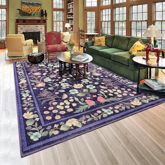 Purple Area Rugs for Living Room, Non-Slip 4x6 Vintage Rug for Bedroom by Rtizon