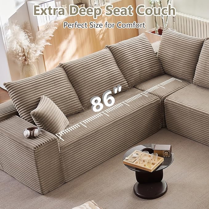 Cloud Sectional Couch with L-Shape Chaise, Modern Modular Comfy Sofa with Deep - Image 7