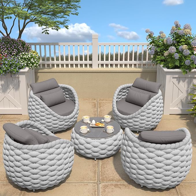TWT Aluminum Outdoor Patio Furniture Set, 4 Textilene Armchairs Modern Outdoor by TWT