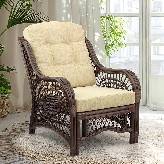 Malibu Lounge Living Accent Armchair Natural Rattan Wicker Handmade Design by Wickerix