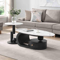 Modern Oval Coffee Table Set of 2, Faux Marble Coffee Table and Round End Table by Henf
