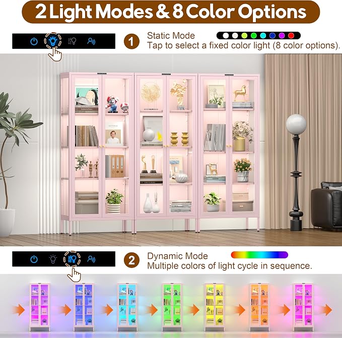 UNICOLY Display Cabinet with Glass Doors, Glass Display Cabinet with 8 Color - Image 3