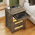 Farmhouse Night Stand with Gun Drawer, Bedside Table with Charger Station by ACTKISS