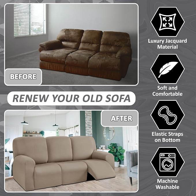 ULTICOR 8-Pieces Recliner Sofa Covers, Yarn Dyed Stretch Reclining Couch Covers - Image 4
