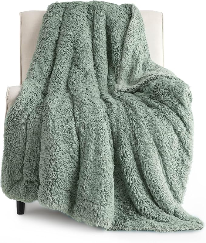 Bedsure GentleSoft Fluffy Sage Green Throw Blanket, Sage Green Decor by BEDSURE