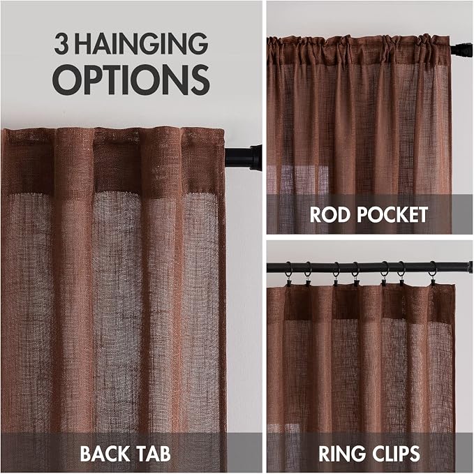 MIULEE Chocolate Brown Linen Curtains 84 Inch Length - Image 3