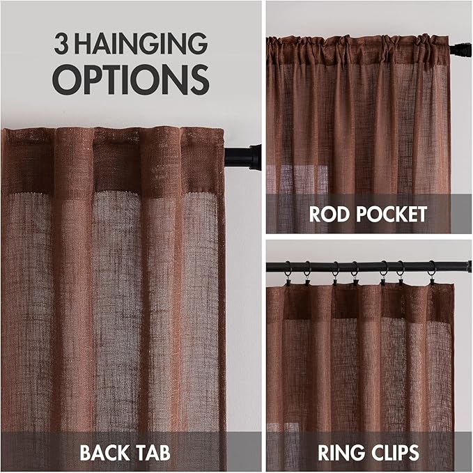 MIULEE Chocolate Brown Linen Curtains 90 Inch Long - Image 3