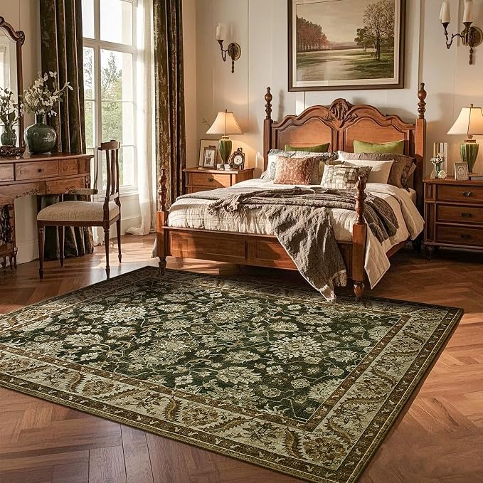 Area Rugs for Living Room, Washable 5x7 Area Rug for Bedroom, Retro Floral - Image 5