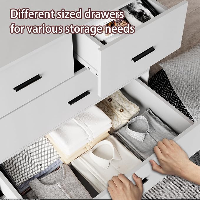 FJTJBSI Dresser with Power Outlets Wooden 6 Drawer Dresser with Large Organizer - Image 8