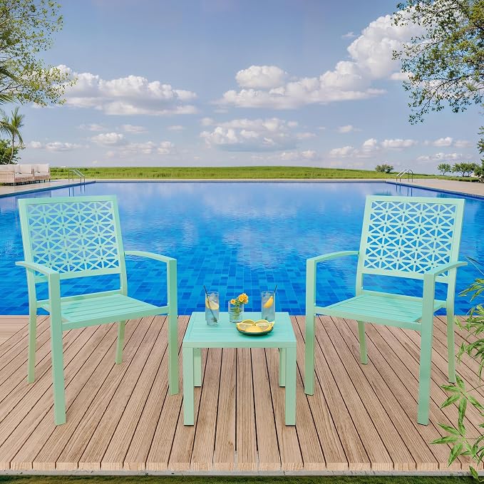 GarveeTech 3 PCS Outdoor Bistro Set, Stackable Modern Metal Steel Table and - Image 4