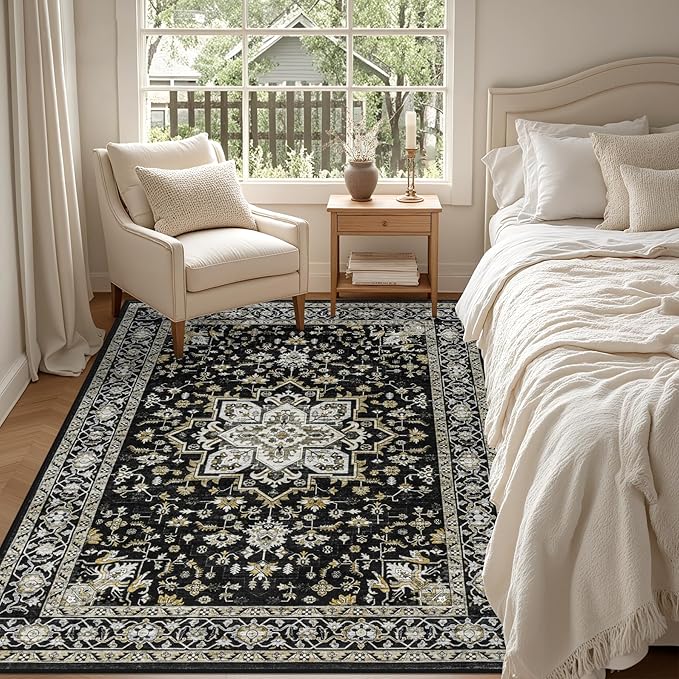 3x5 Area Rugs Living Room Rug: Washable Vintage Boho Medallion Rug No Slip - Image 3