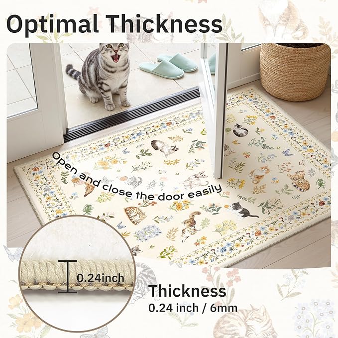 Cat 9x12 Area Rugs for Living Room, Machine Washable Animal Floral Vintage Rug - Image 9