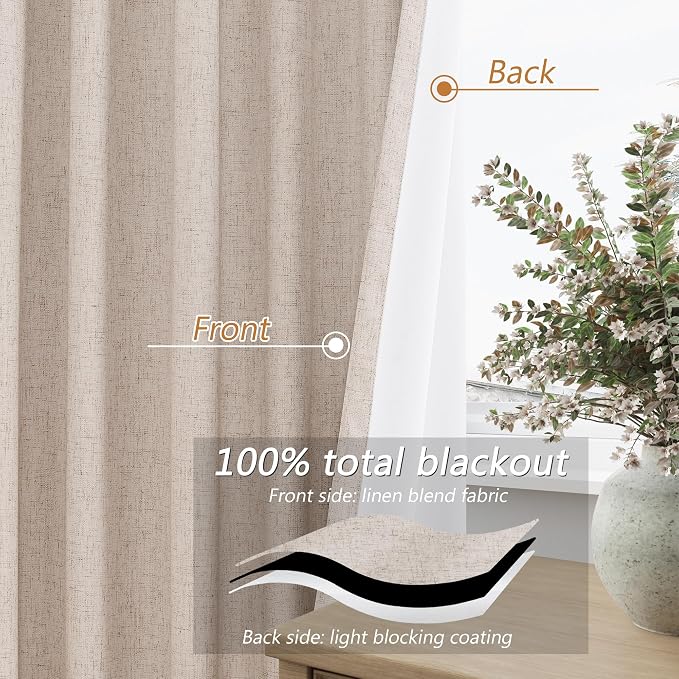 Guken Oatmeal 100% Blackout Curtains 90 Inch Length 2 Panels Set - Image 4