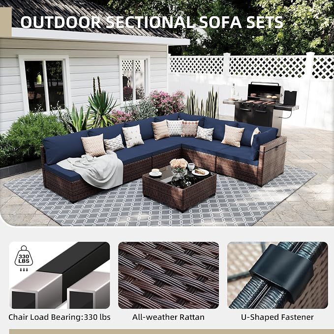 UPHA 9 Pieces Patio Furniture Sets, Wicker Outdoor Sectional Sofa Couch - Image 3