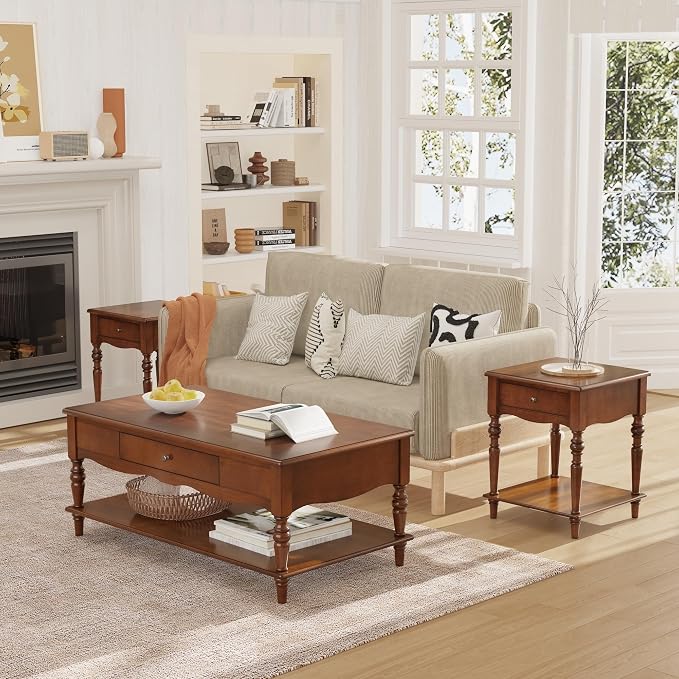Mid-Century Modern Living Room Coffee Table Set, 3-Piece Solid Wood Living Room - Image 7