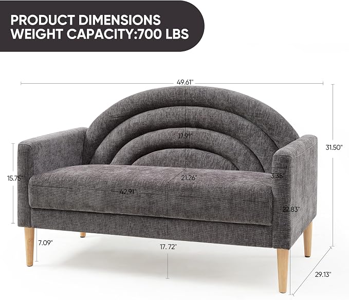 49" Small Loveseat Sofa for Small Spaces, Mid Century Modern Sofa, Linen - Image 2