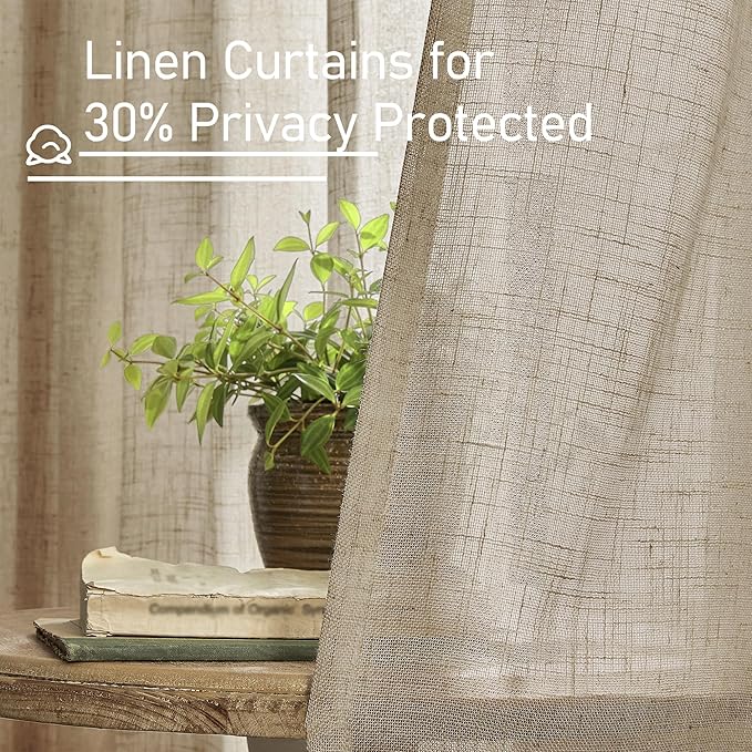 LAMIT Taupe Semi Sheer Window Linen Curtains 63 Inch Length, Light Filtering - Image 5