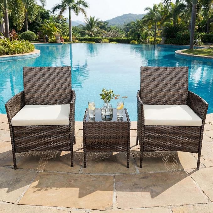 GarveeHome 3-Piece Patio Bistro Set, PE Rattan Outdoor Conversation Furniture by GarveeHome