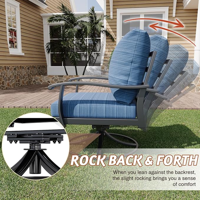 HOMREST Patio Furniture Sets 4 PCS Outdoor Metal Conversation Sets, 360 Degree - Image 3