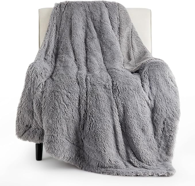 Bedsure GentleSoft Fluffy Grey Throw Blanket, Soft Sherpa Fleece Fuzzy Plush by BEDSURE