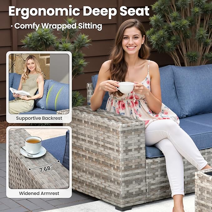 ovios 7 Pieces Patio Furniture Set, Outdoor Wicker Sectional Sofa - Image 4