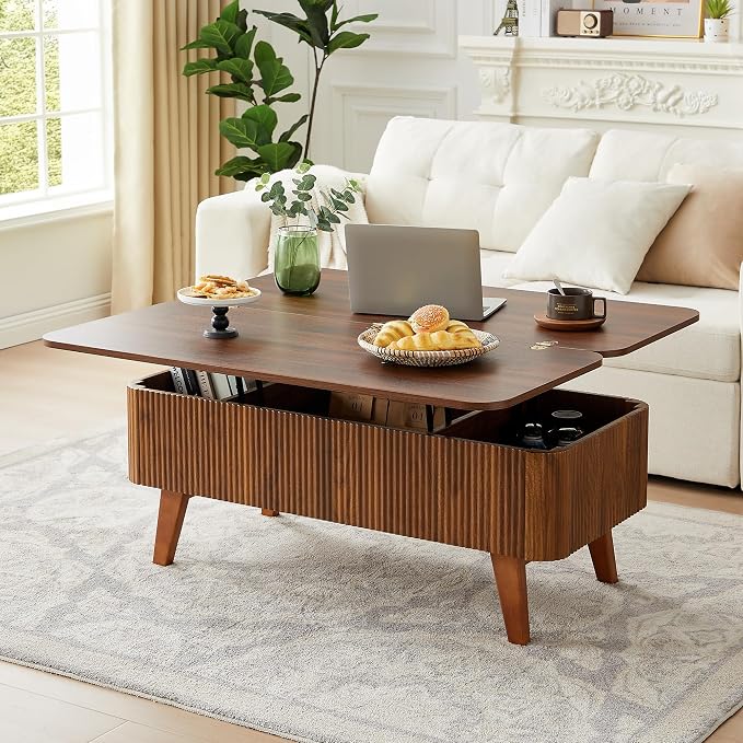 3 in 1 Lift Top Coffee Table, Fluted Convertible Coffee Tables Converts to by ORRD