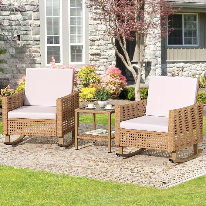 YITAHOME 3 Pieces Patio Wicker Rocking Chair Set, Outdoor Patio Furniture Set - Image 7