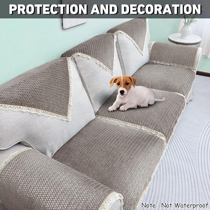 Velvet Couch Arm Cover, Non-Slip Lace Armrest & Backrest Covers, Slipcovers - Image 4