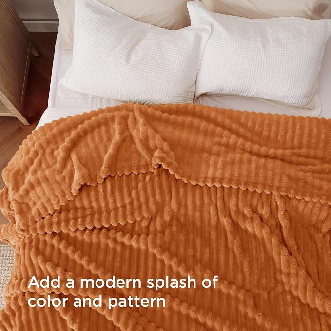 Bedsure GentleSoft Orange California King Size Blanket - Image 3
