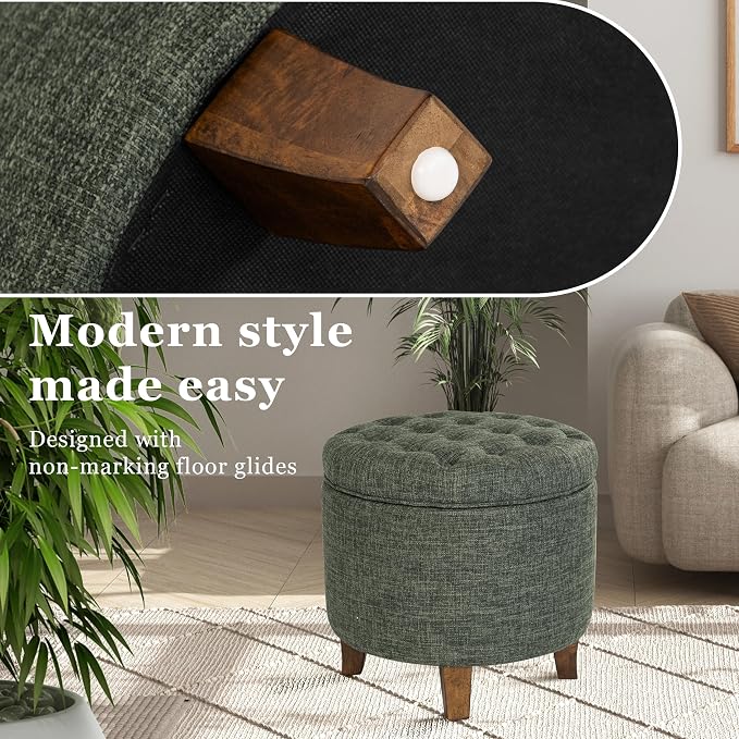 Homepop Home Decor | Upholstered Round Tufted Foot Rest Ottoman | Ottoman - Image 5