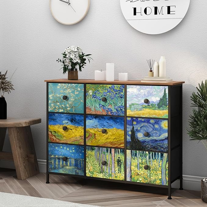 EXOTICA Van Gogh 9 Drawers Dresser Wide TV Stand Colorful Dressers & Chest of by EXOTICA