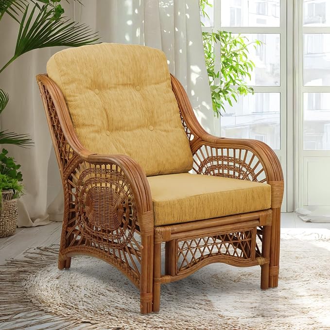 Malibu Lounge Living Accent Armchair Natural Rattan Wicker Handmade Design by Wickerix