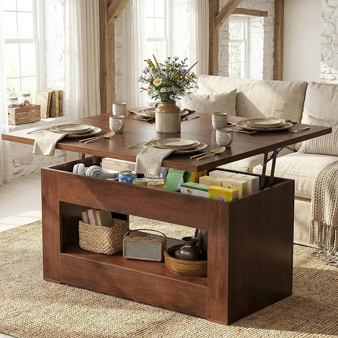 UNIQUITE 40" Lift Top Coffee Table, 4 in 1 Multi-Function Lift Coffee Tables by UNIQUITE