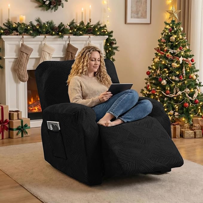 Recliner Chair Covers, 4-Piece Stretch Geometric Strokes Jacquard Reclining - Image 5