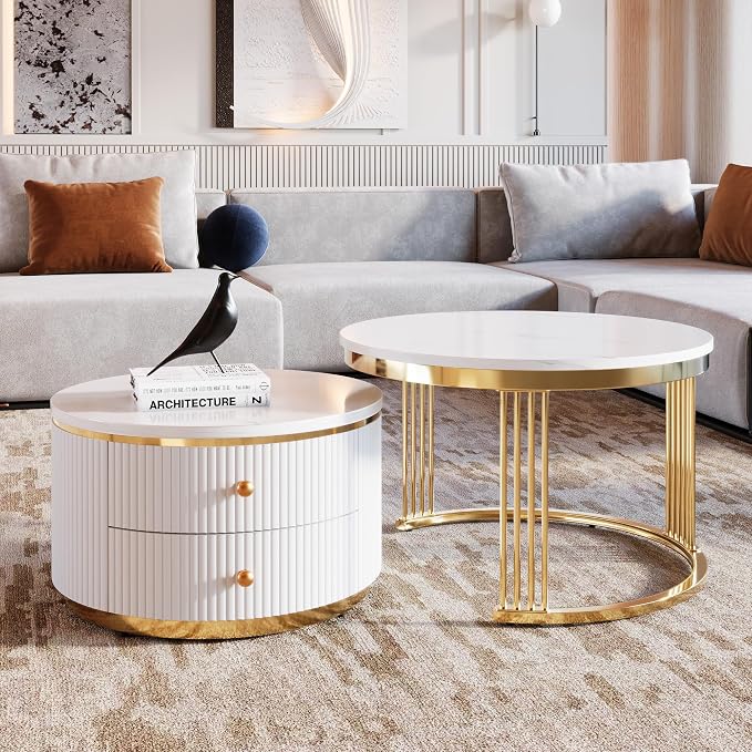 Modern 2 Pieces White Round Nesting Coffee Table - Image 6