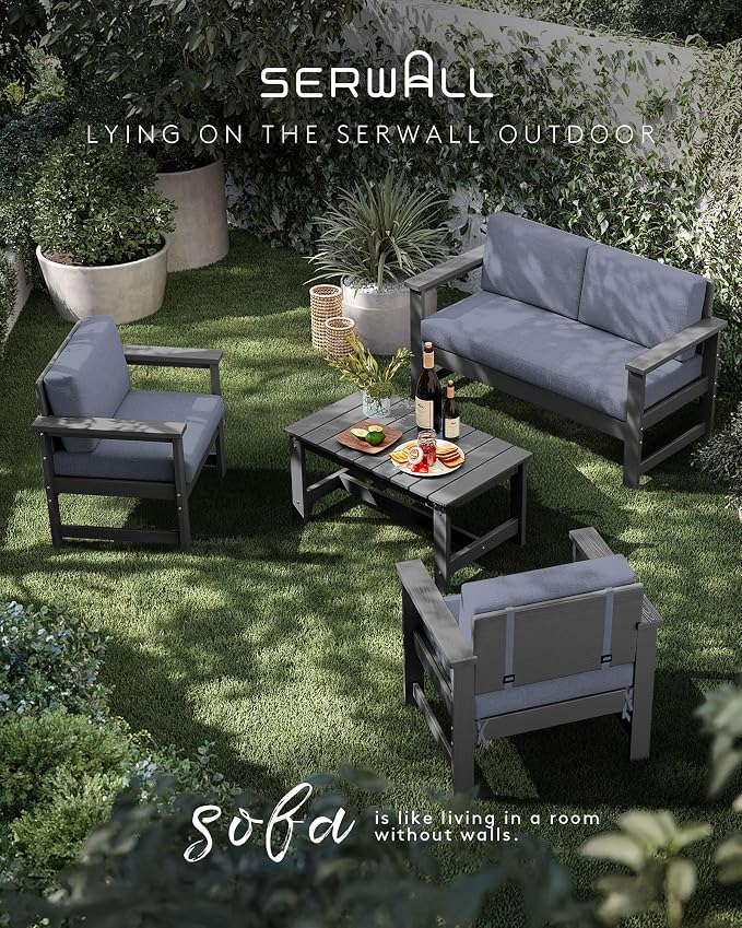 SERWALL 3 Pieces HDPE Outdoor Bistro Sofa Set - Image 6