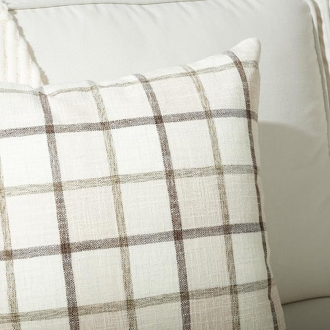 Stellhome Fall Linen Buffalo Check Throw Pillow Covers, Autumn Farmhouse Plaid - Image 4