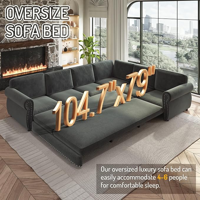118" L-Shaped Sleeper Couch Bed - Image 7