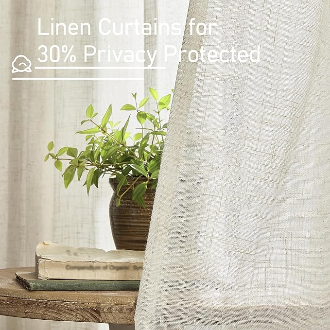 LAMIT Natural Linen Semi Sheer Window Curtains 54 Inch, Light Filtering Neutral - Image 5