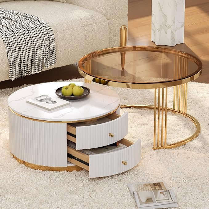 Modern 2 Pieces Round Nesting Coffee Table - Image 3