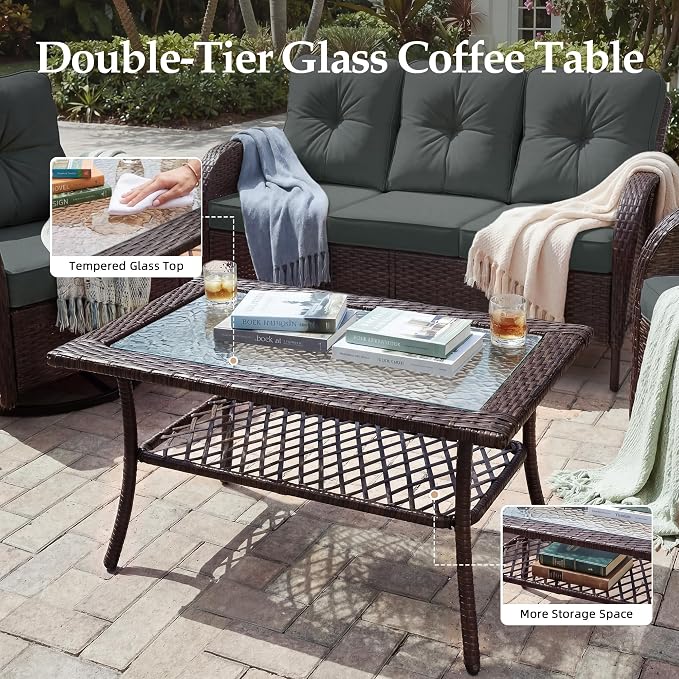 UPHA 5 Pieces Patio Furniture Sets, Wicker Outdoor 3-Seat Sofa Set - Image 7