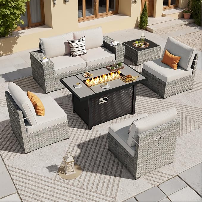 ovios 7 Pieces Patio Furniture Set, Outdoor Wicker Sectional Sofa by OVIOS