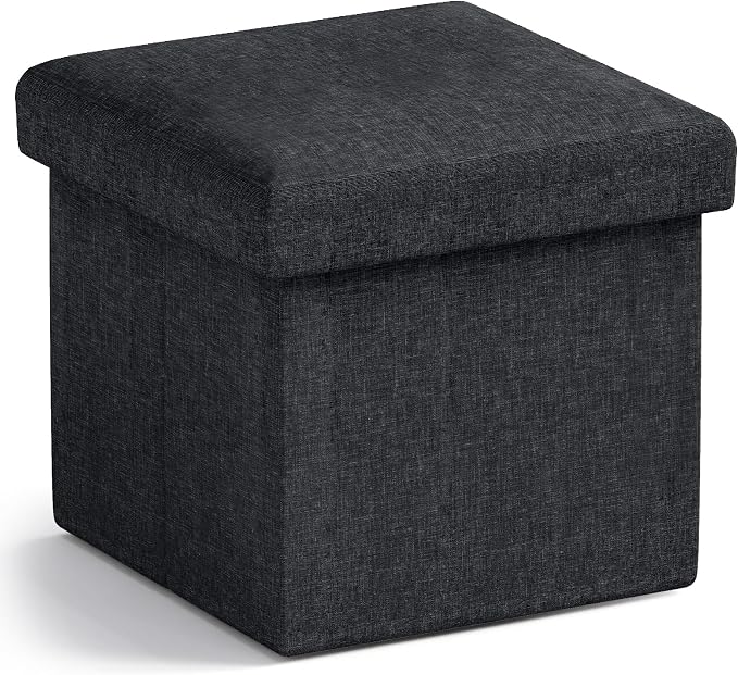 Ornavo Home Small Storage Ottoman Foldable Collapsible Cube Square Linen by OrnavoHome