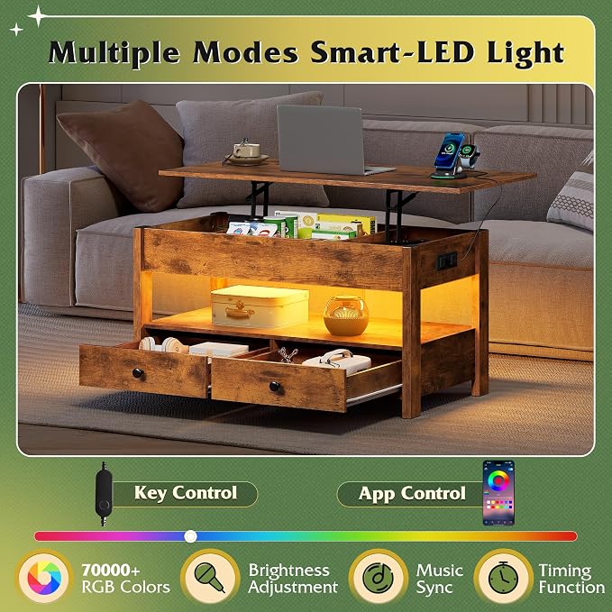 WLIVE Coffee Table, Lift Top Coffee Table - Image 4
