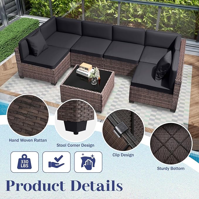 KIGOTY 14-Piece Patio Furniture Set, All-Weather PE Rattan Outdoor Sectional - Image 3