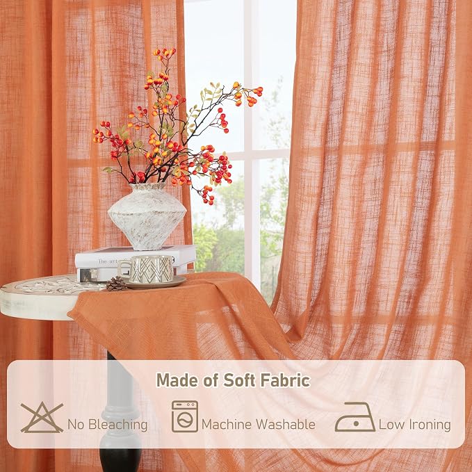 LAMIT Burnt Orange Linen Curtains 54 Inch Length 2 Panels, Light Filtering - Image 8