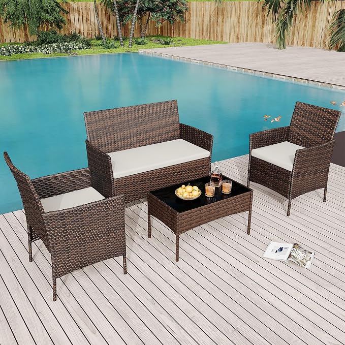 4PCS Outdoor Patio Bistro Set, PE Rattan Wicker Armchairs - Image 6