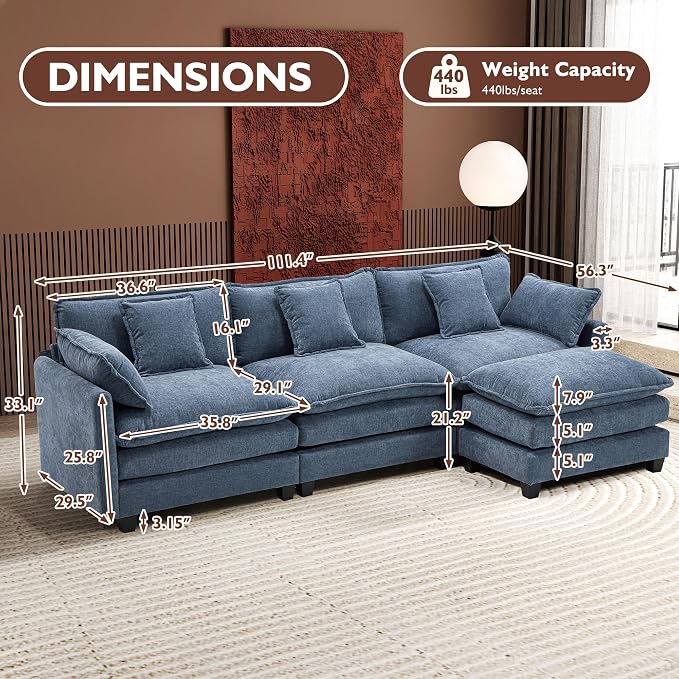 Ihanherry 111.4" L Shaped Cloud Sofa - Image 2