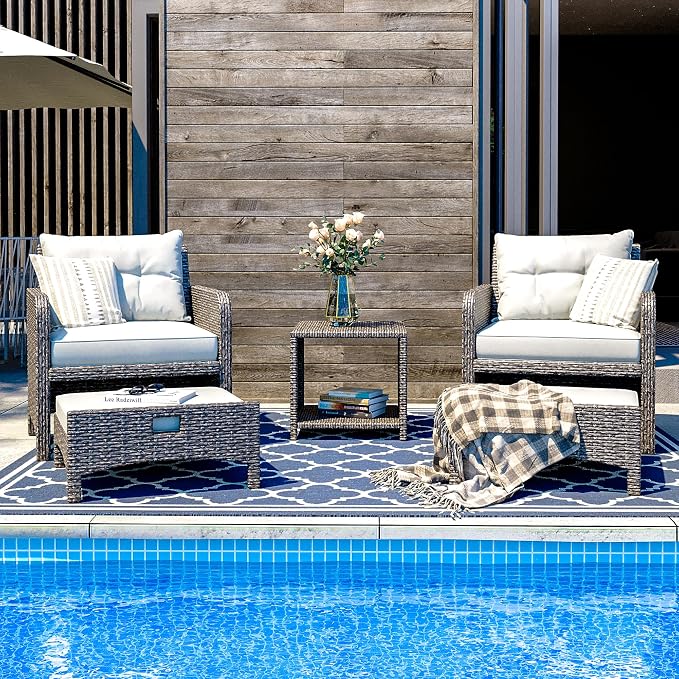Pamapic Outdoor Furniture 5 Piece Patio Conversation Set, Wicker Rattan Patio - Image 3